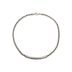 Movado Sterling Silver Gold Plated Diamond Curved Bar Wheat Chain Necklace
