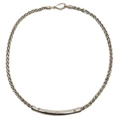 Movado Collier chaîne blé à barre incurvée en argent sterling et plaqué or avec diamants