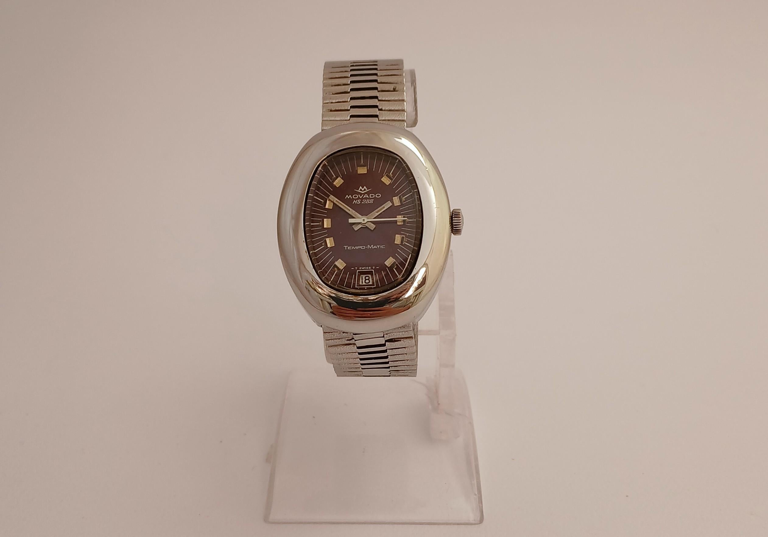 Movado Sub Sea Tempo-matic hs 288 Burgundy Dial Stahl Datum Vintage Herrenuhr im Angebot 7