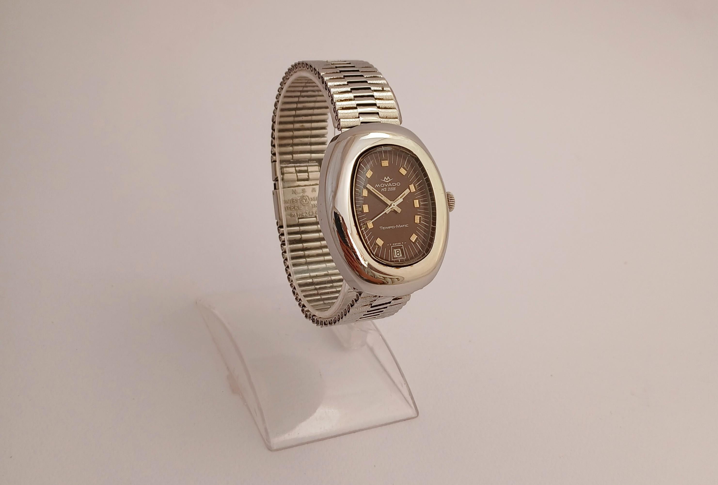 Movado Sub Sea Tempo-matic hs 288 Burgundy Dial Stahl Datum Vintage Herrenuhr im Angebot 11