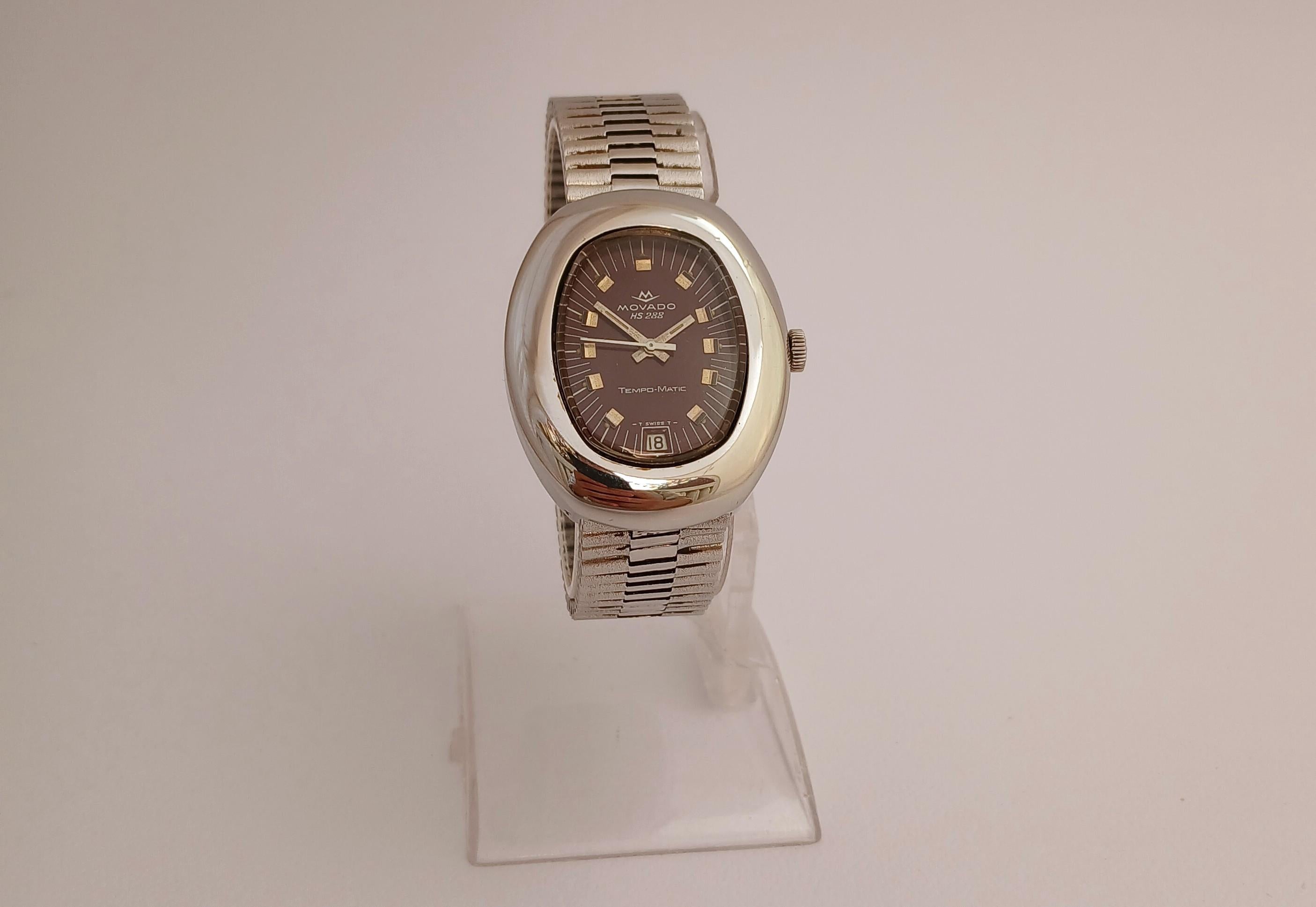 Movado Sub Sea Tempo-matic hs 288 Burgundy Dial Stahl Datum Vintage Herrenuhr im Angebot 12