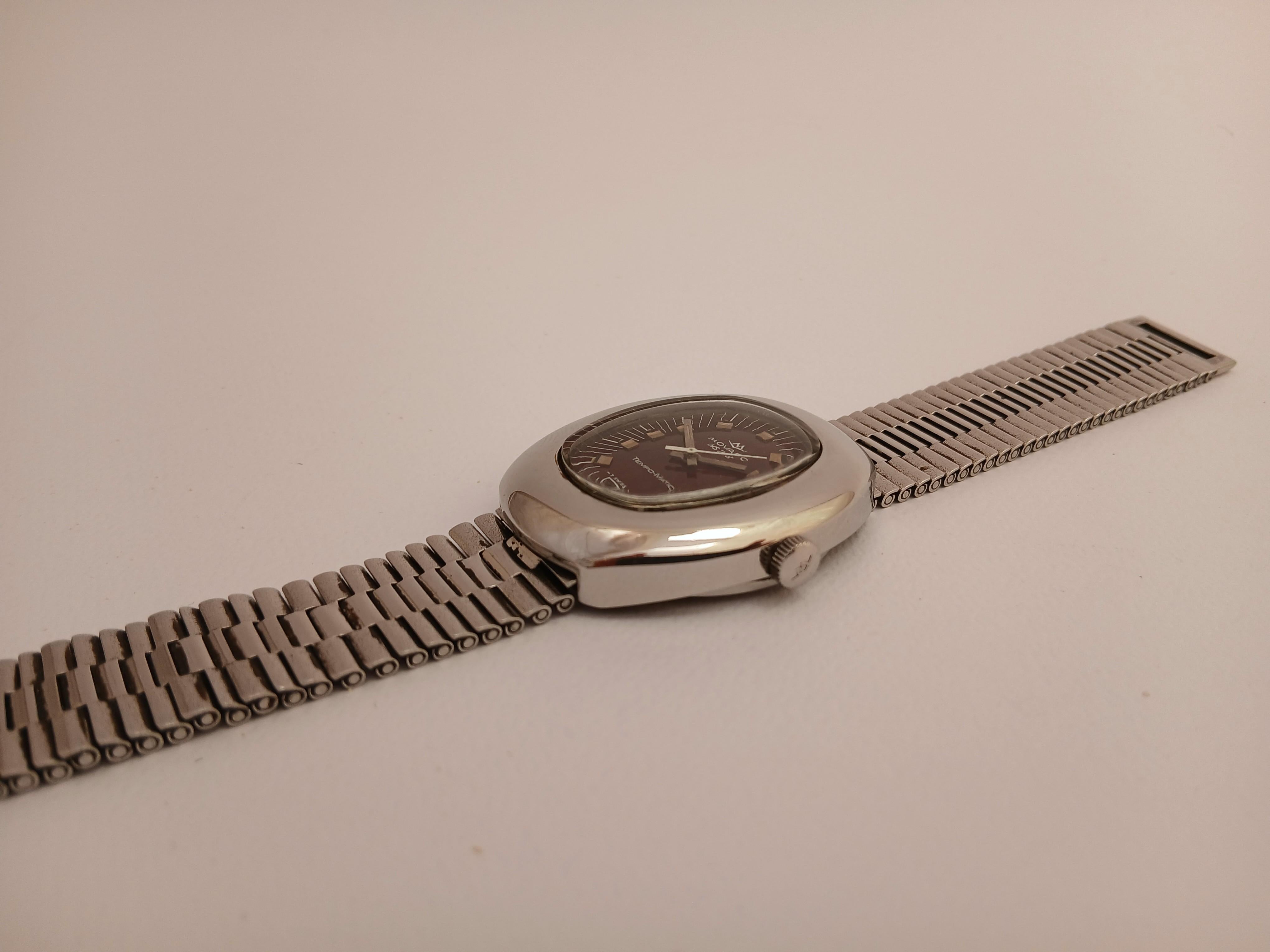 Movado Sub Sea Tempo-matic hs 288 Burgundy Dial Stahl Datum Vintage Herrenuhr im Angebot 1