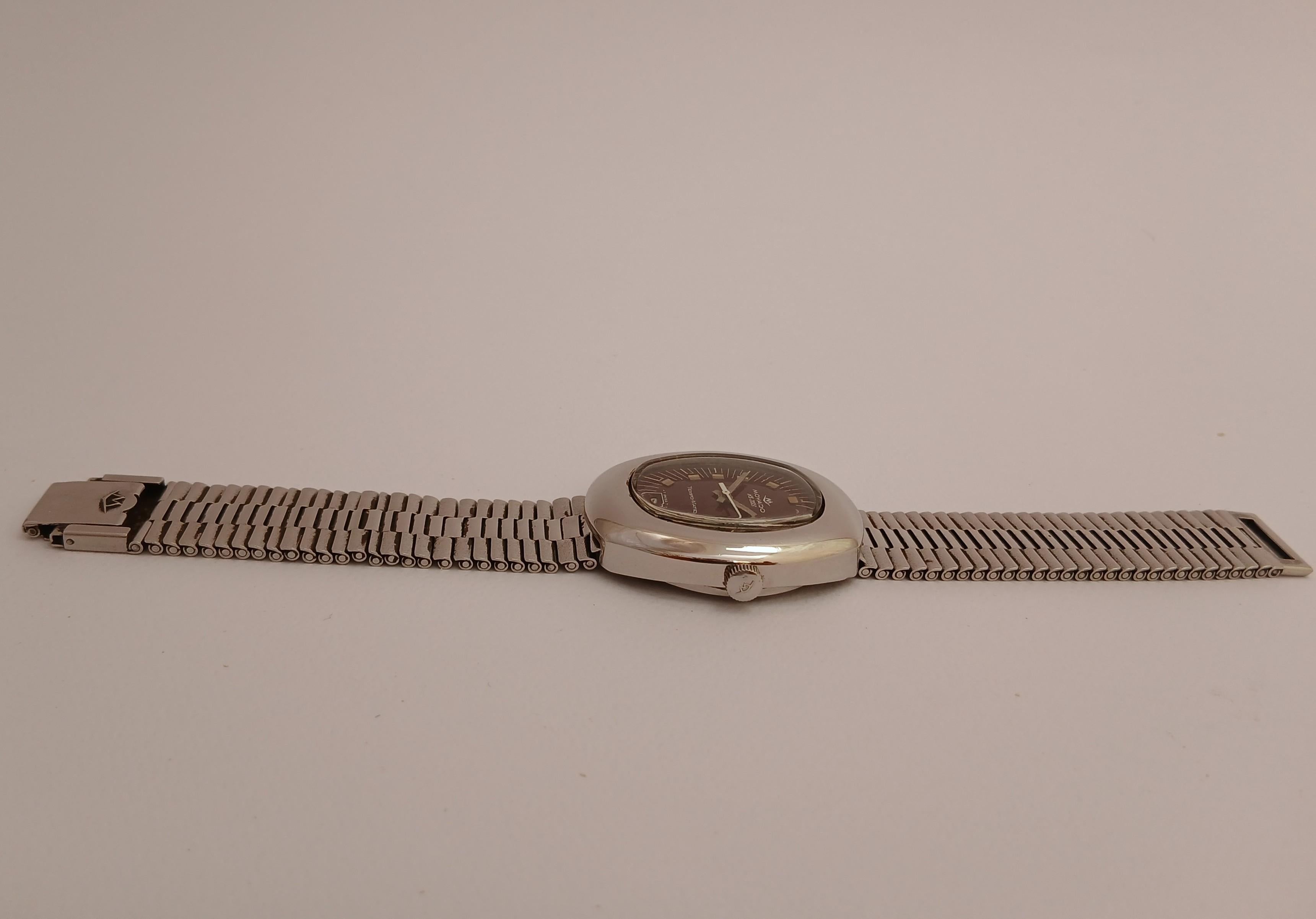 Movado Sub Sea Tempo-matic hs 288 Burgundy Dial Stahl Datum Vintage Herrenuhr im Angebot 2