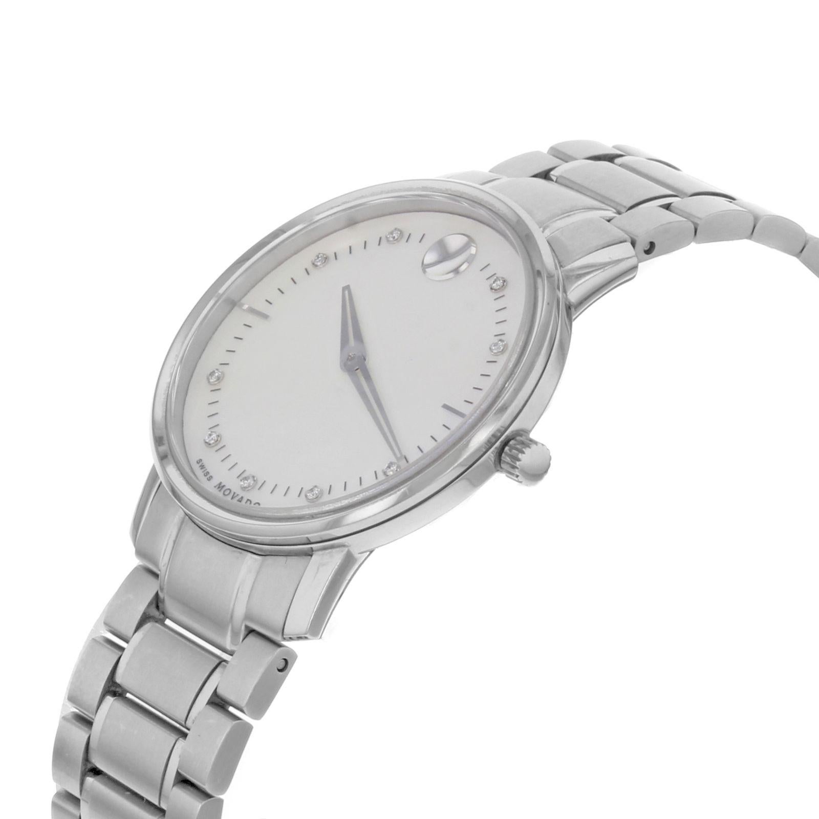 Movado TC 0606691 Stainless Steel Mother-of-Pearl Dial Quartz Ladies Watch In Excellent Condition In New York, NY