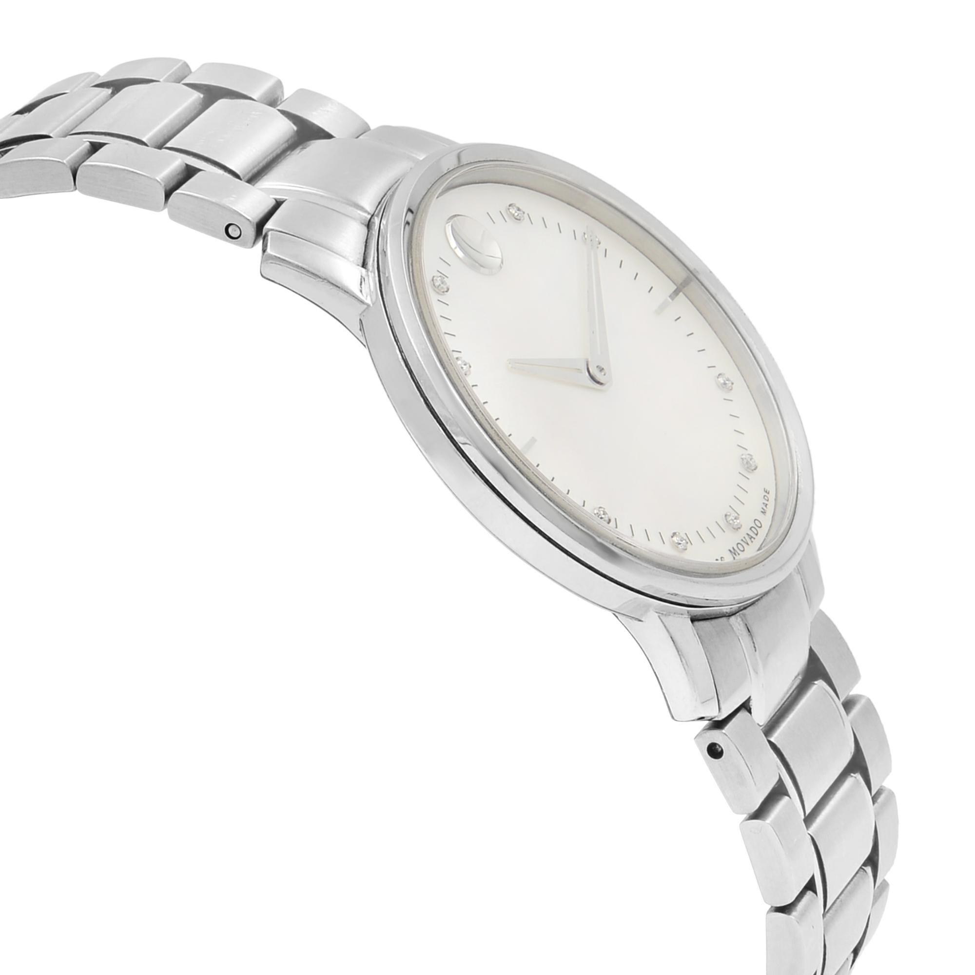 movado museum mother-of-pearl diamond markers quartz watch - 0606612