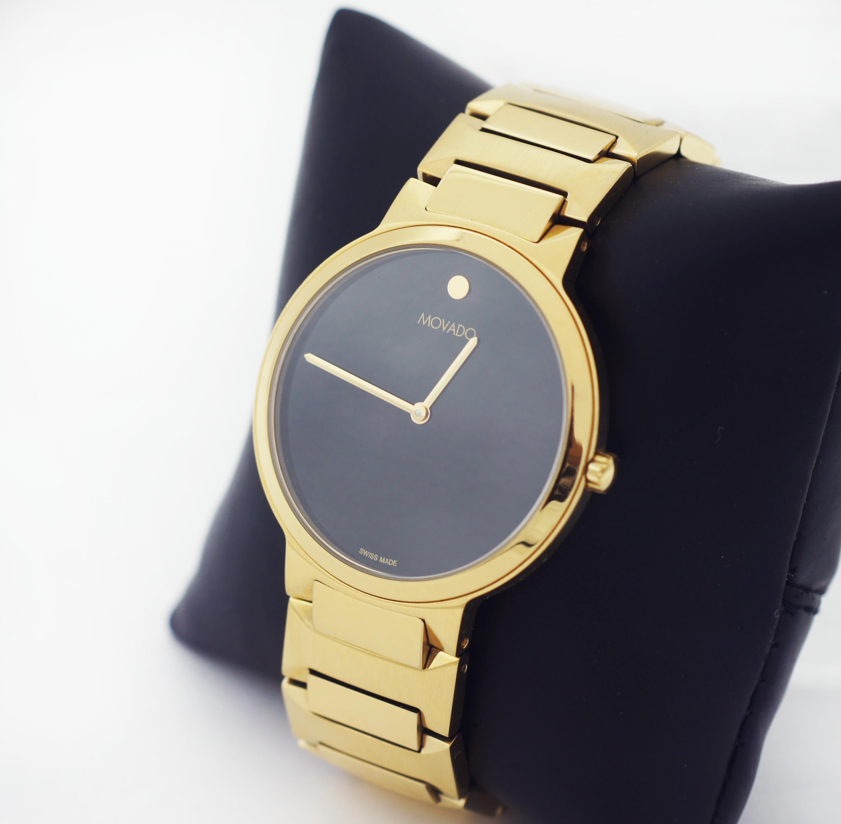 MOVADO Temo Quarzo Oro Nero Orologio da Museo In condizioni buone in vendita a San Fernando, CA