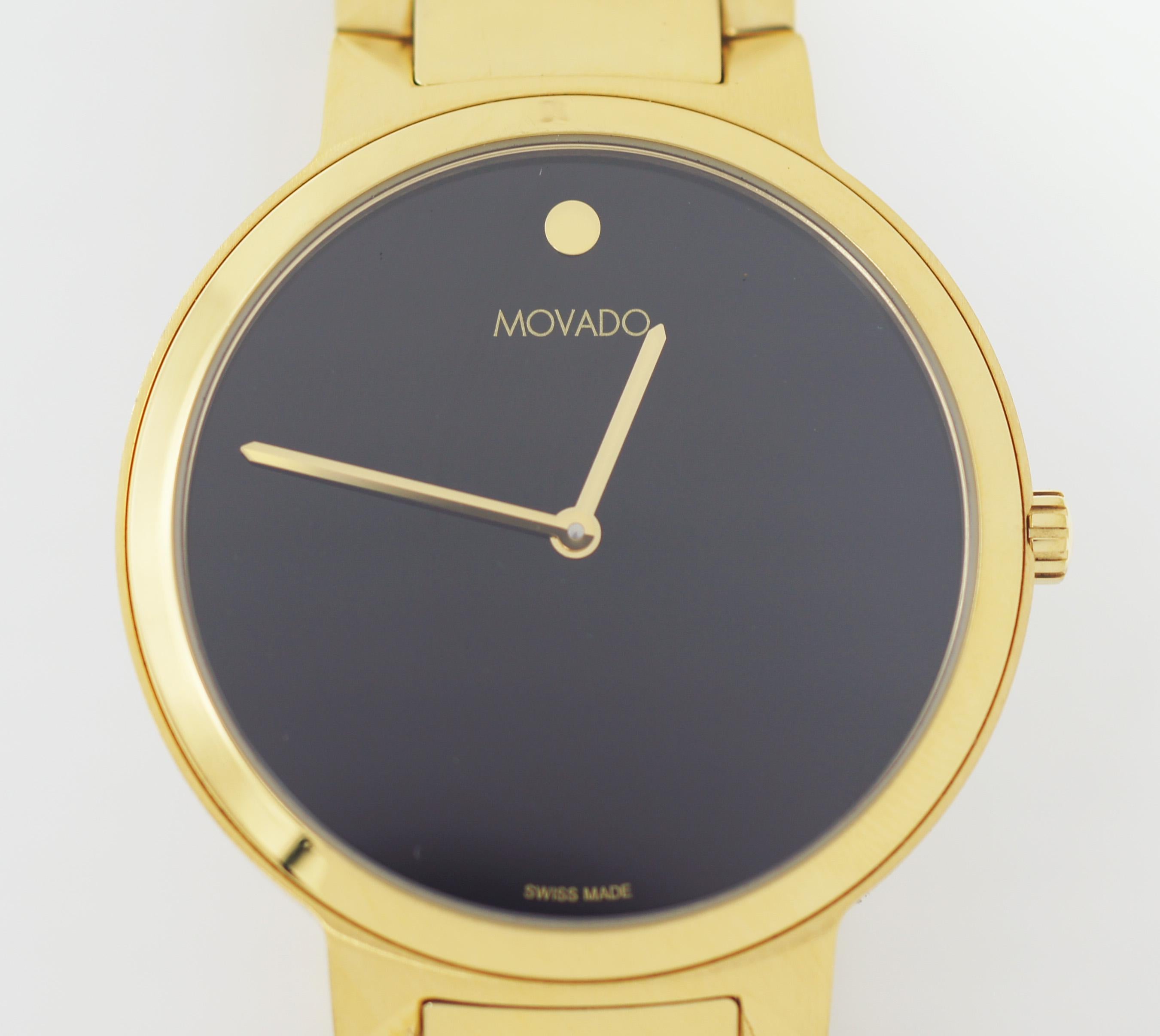 MOVADO Temo Quarzo Oro Nero Orologio da Museo in vendita 2