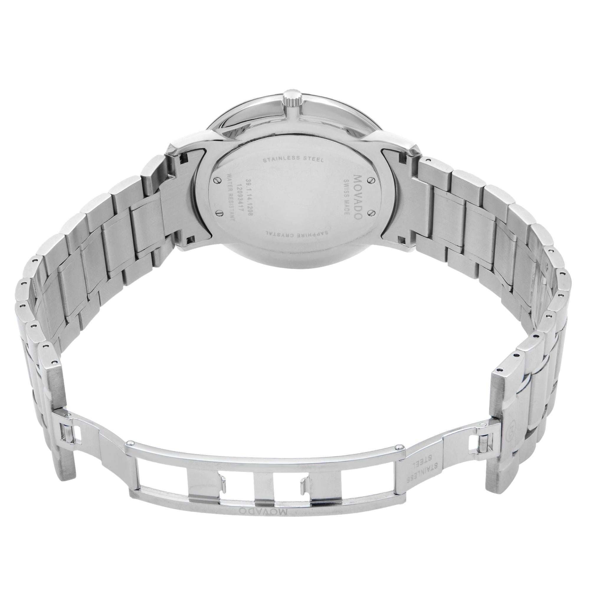Movado Thin Classic Stainless Steel Black Dial Quartz Men's Watch 0606687 1