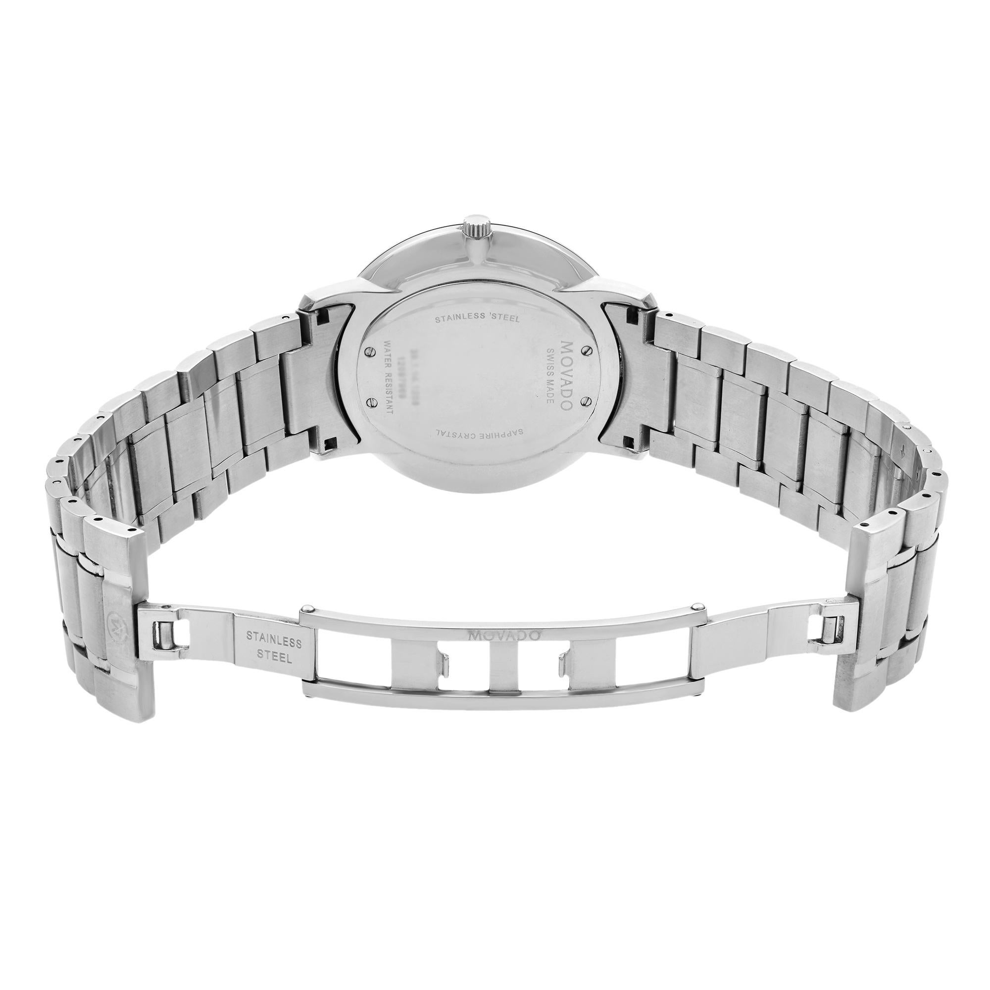 Movado Thin Classic Stainless Steel Black Dial Quartz Men's Watch 0606687 1