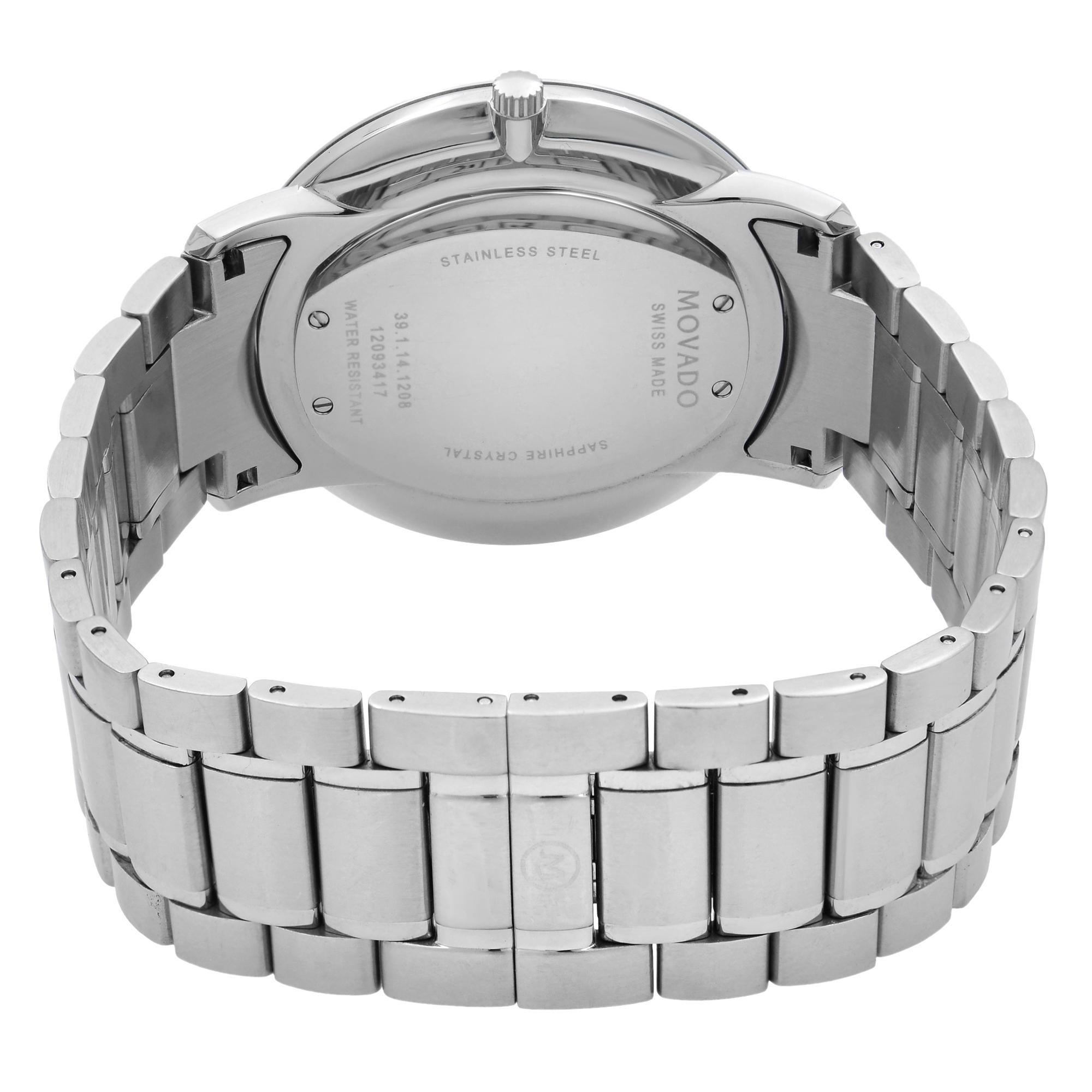 Movado Thin Classic Stainless Steel Black Dial Quartz Men's Watch 0606687 2