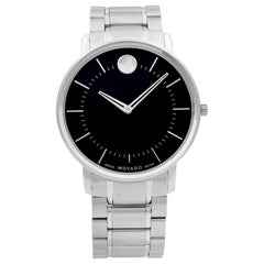 Movado Thin Classic Stainless Steel Black Dial Quartz Men's Watch 0606687