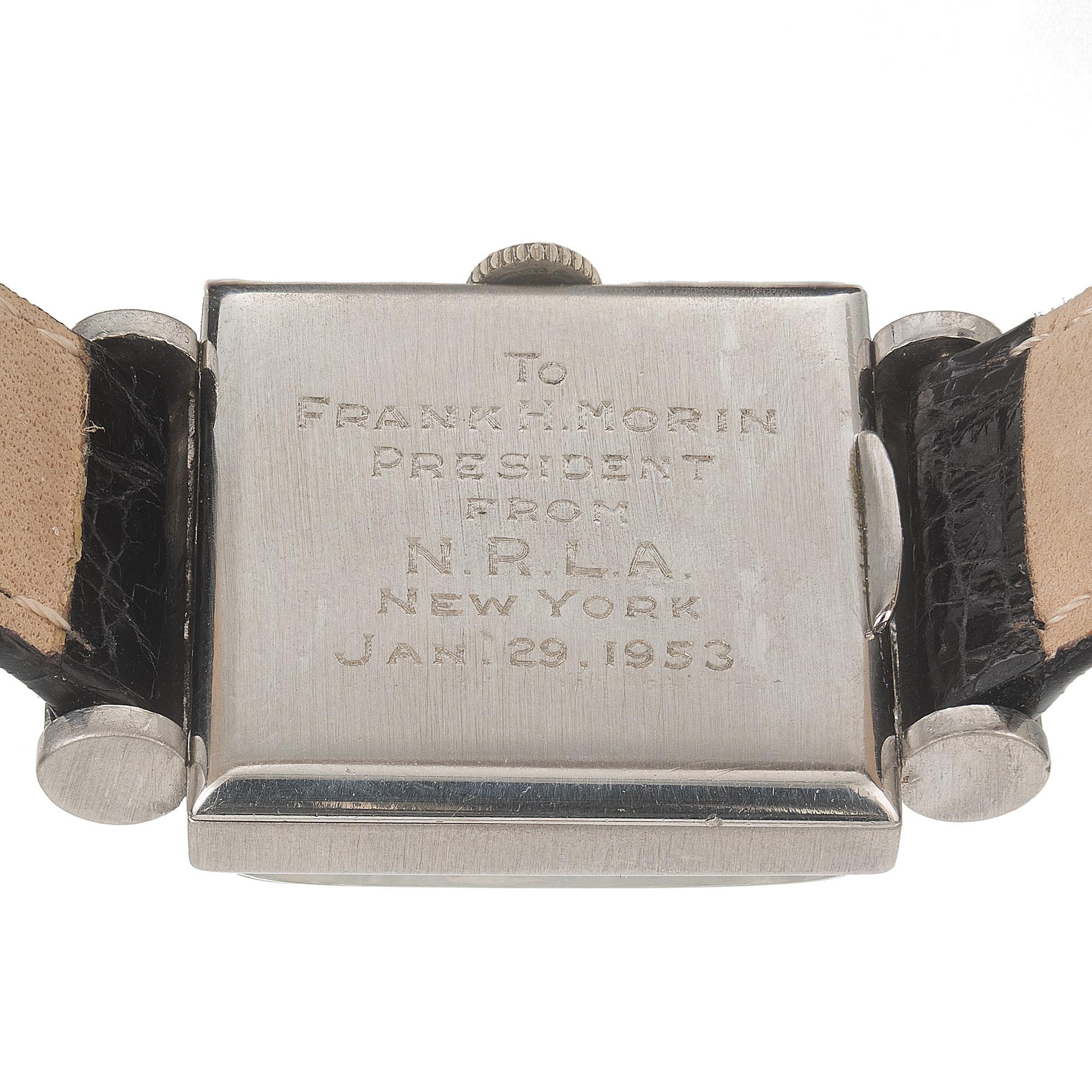 Movado Tiffany & Co Platinum Square Hood's Lugs Wristwatch en vente 3
