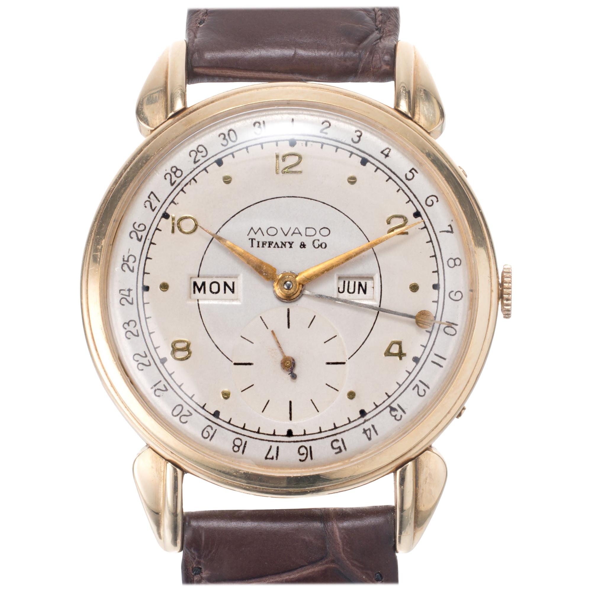 Movado Tiffany & Co. Yellow Gold Triple Calendar Wristwatch
