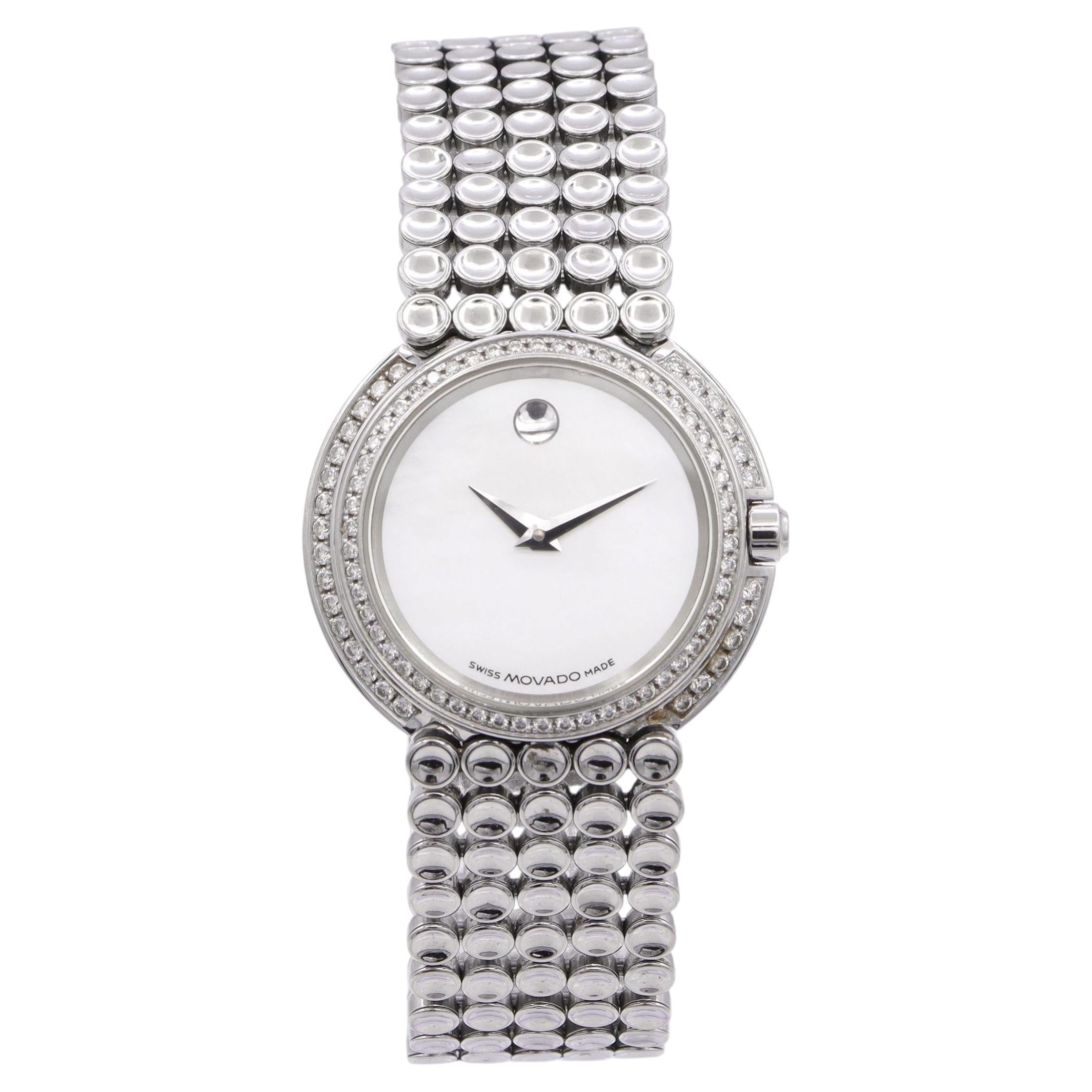 Reloj de cuarzo para mujer Movado Trembrili Museum Bisel de diamantes 84-A1-1810