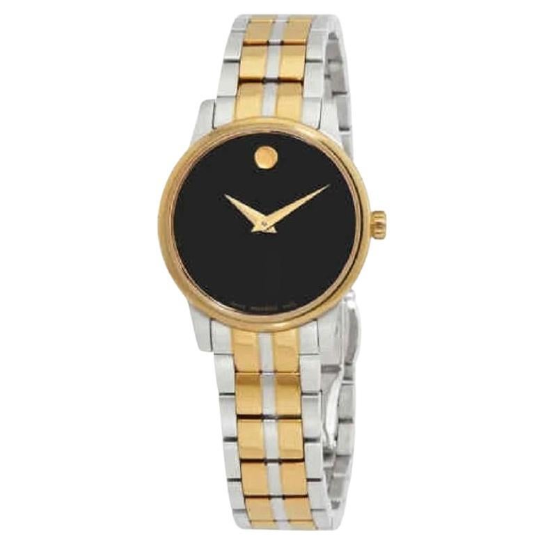 Movado Two Tone 28mm Black Dial Quartz Ladies Watch 607539 en vente