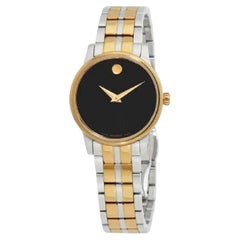 Movado Two Tone 28mm Black Dial Quartz Ladies Watch 607539