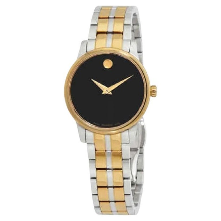 Movado Two Tone 28mm Black Dial Quartz Ladies Watch 607539 For Sale at  1stDibs