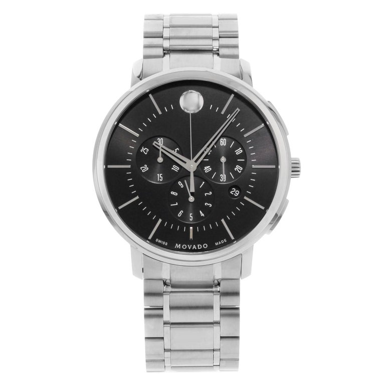 Movado Ultra-Thin Black Soleil Dial Chronograph Steel Quartz Men’s