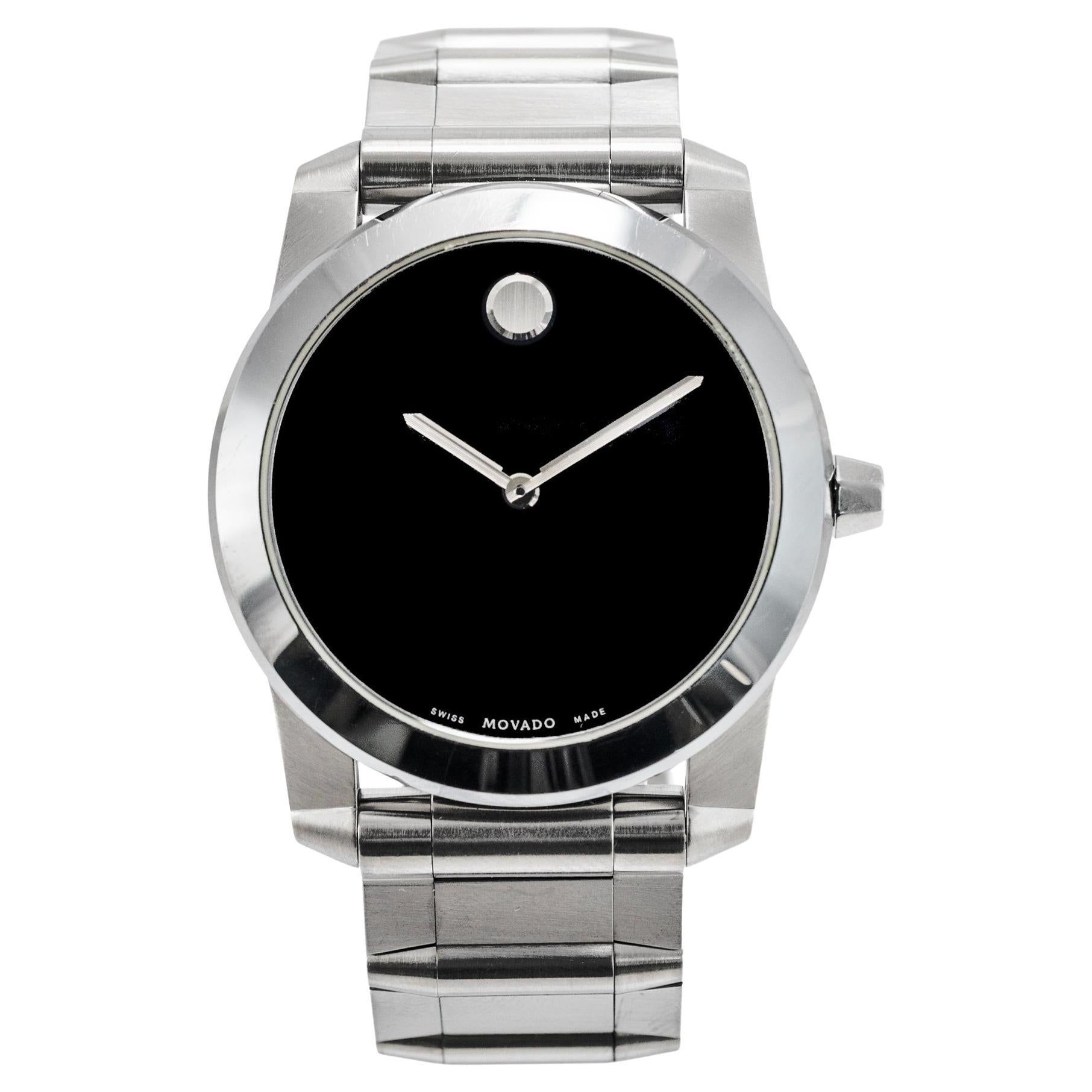 Movado Vizio 34MM 0605808 Schwarz Onyx Edelstahl Quarz Uhr