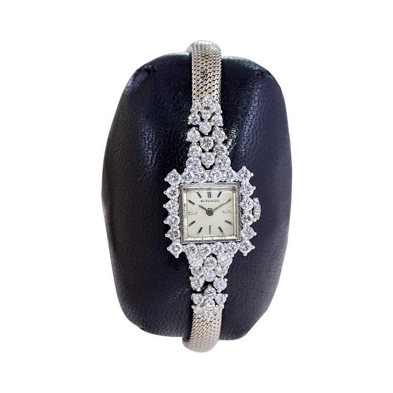 Montre habillée Movado Watch Company en platine et diamants pour femmes Excellent état - En vente à Long Beach, CA