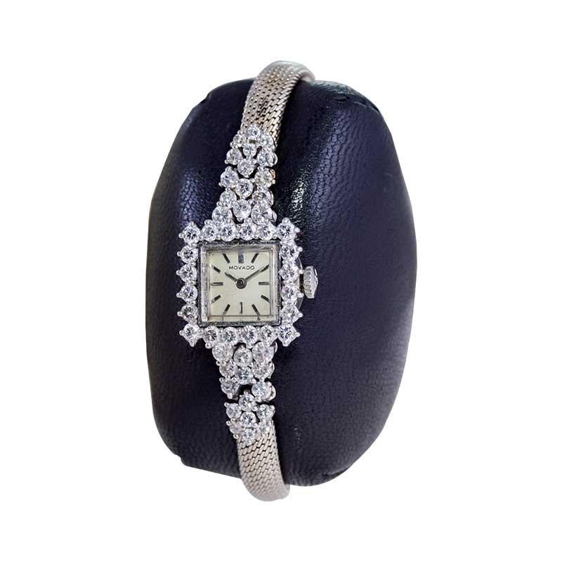 Modernist Movado Watch Company Ladies Platinum Diamond Dress Watch For Sale