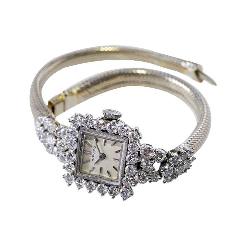 Montre habillée Movado Watch Company en platine et diamants pour femmes en vente 3