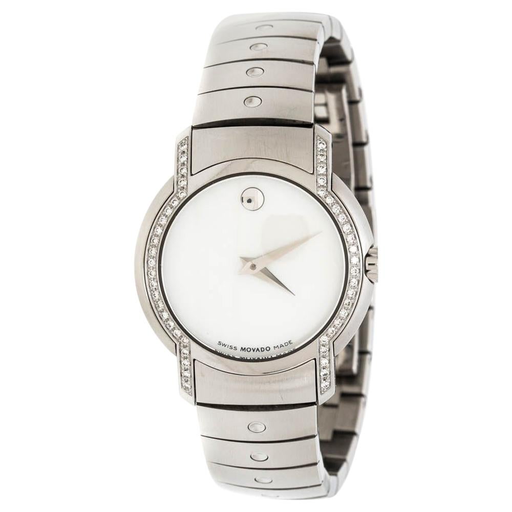 Movado White Mother of Pearl Stainless Steel Diamonds SL 84 G4 1832 S Women's Wr