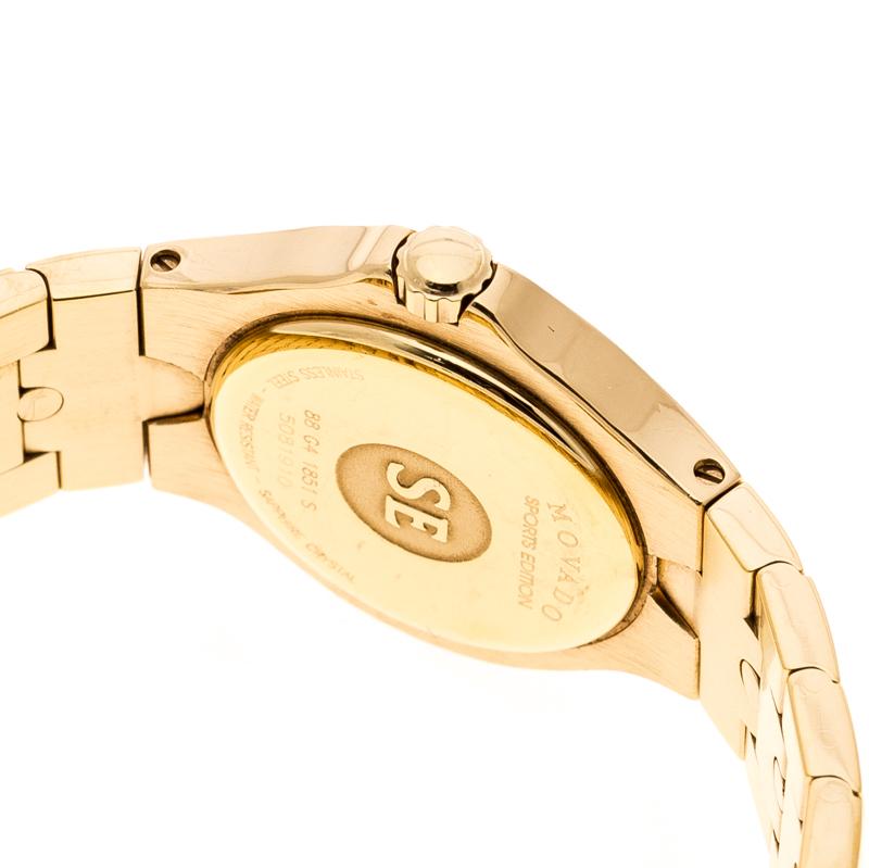 Movado White Mother of Pearl Yellow Gold Plated Steel Diamonds Sports Edition 88 1