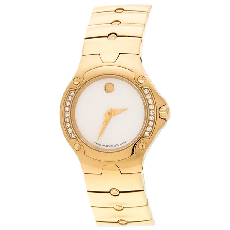 Movado White Mother of Pearl Yellow Gold Plated Steel Diamonds Sports Edition 88