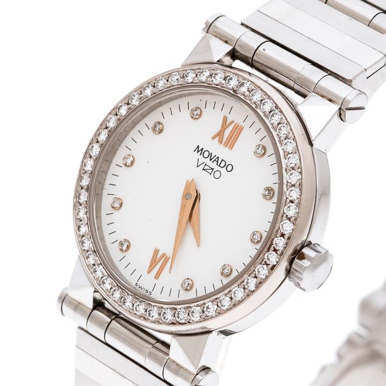 Movado White Stainless Steel And Diamonds Vizio 83E1848 Women's