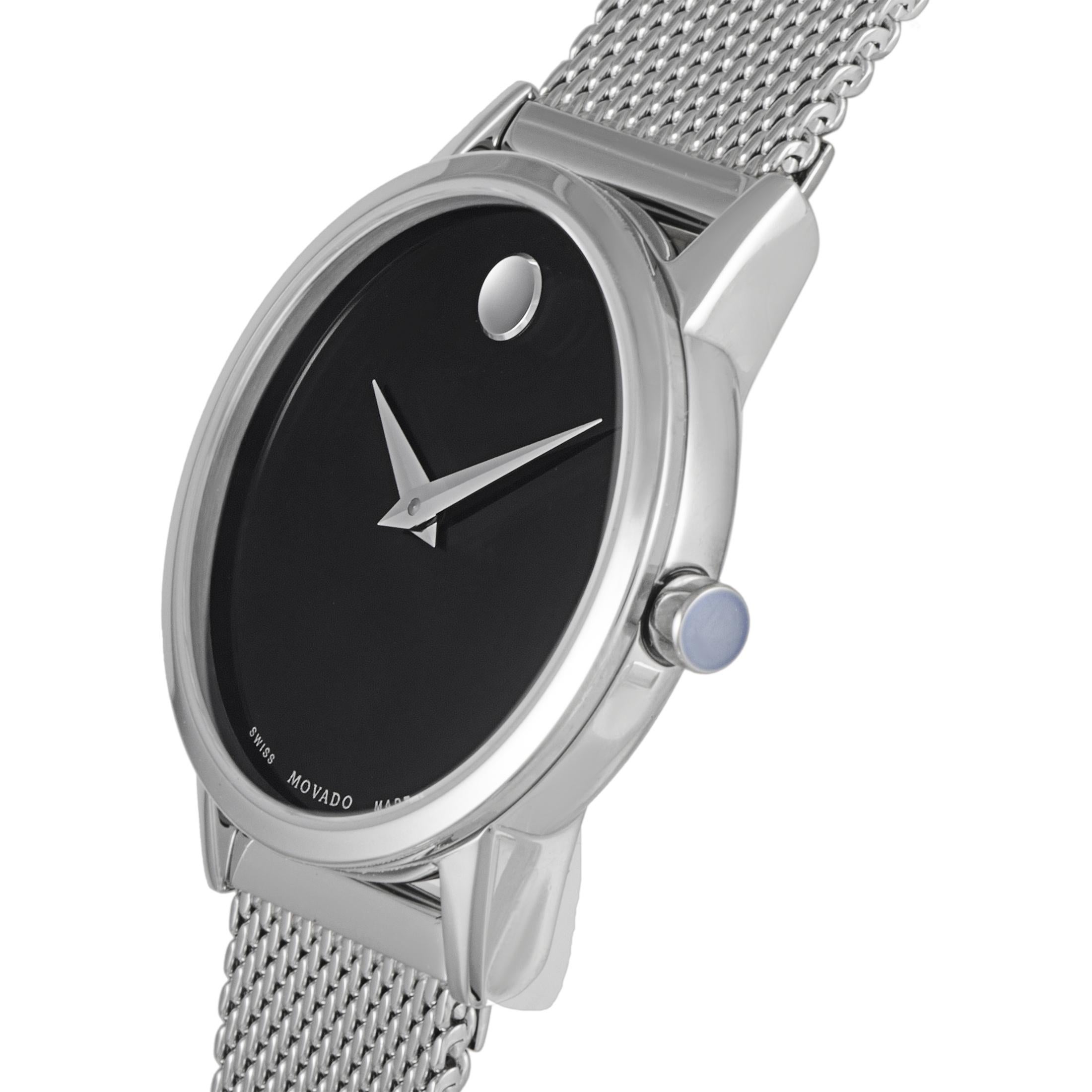 The Movado Museum Classic watch, reference number 0607220, is a member of the esteemed “Museum Classic” collection.

This timepiece is presented with a stainless steel case that measures 28 mm in diameter. The watch is powered by a quartz movement