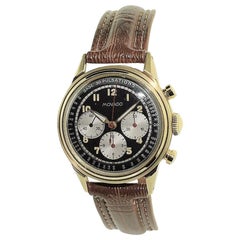 Movado Yellow Gold Art Deco Triple Register Chronograph Manual Watch