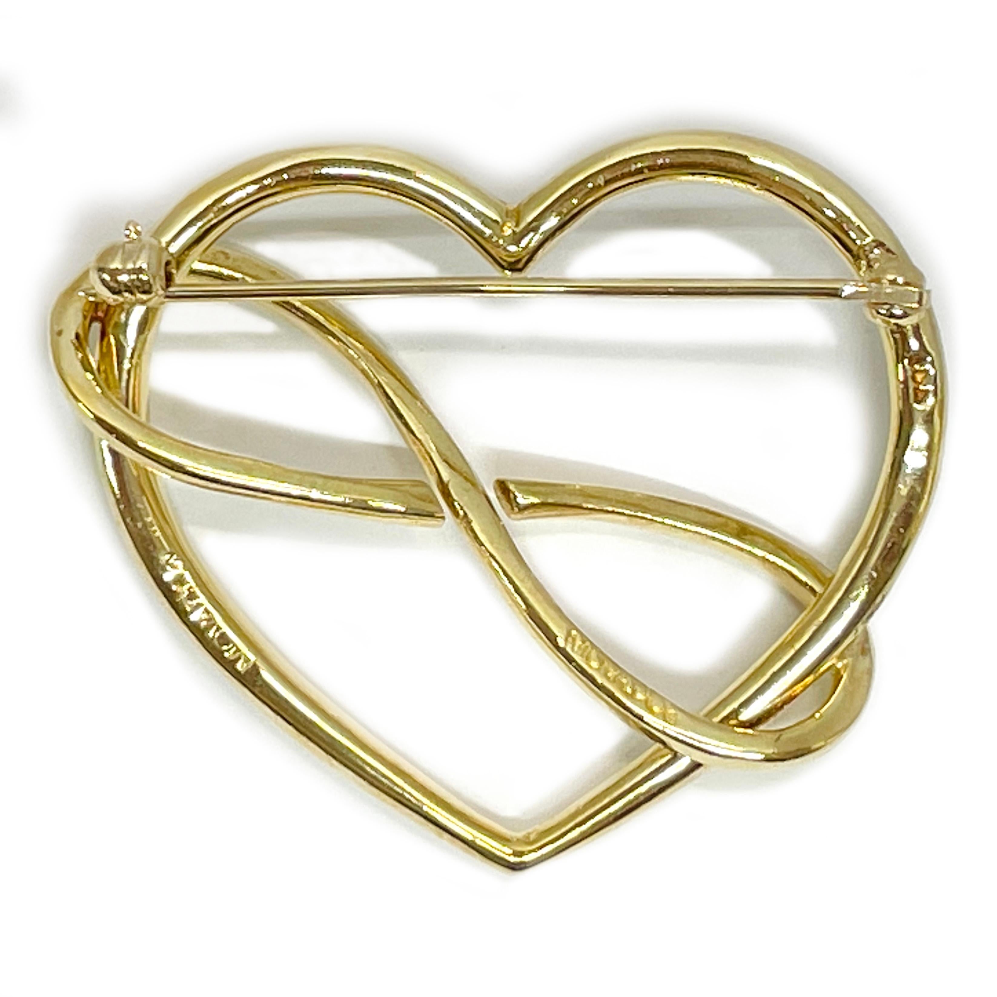 Retro Movado Yellow Gold Heart Infinity Brooch For Sale