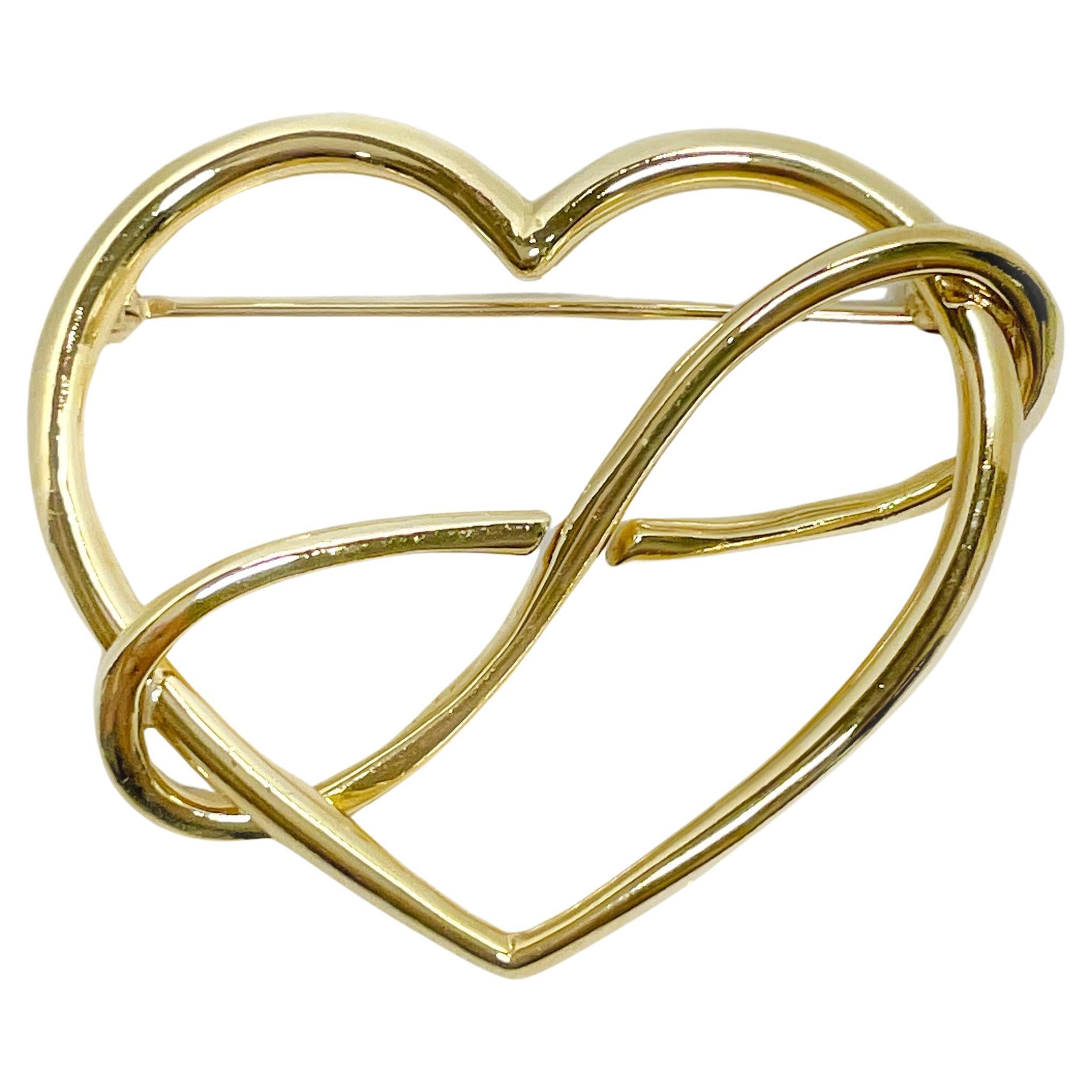 Movado Yellow Gold Heart Infinity Brooch For Sale