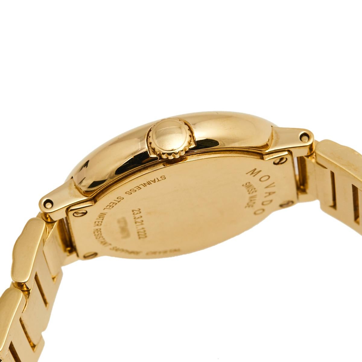 Contemporary Movado Yellow Gold Plated Stainless Steel Diamond Concerto 23.3.21.1222 Women's 