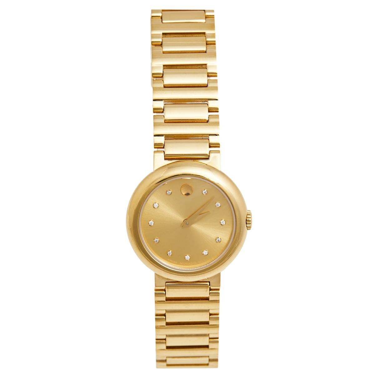 Movado Yellow Gold Plated Stainless Steel Diamond Concerto 23.3.21.1222 Women's 