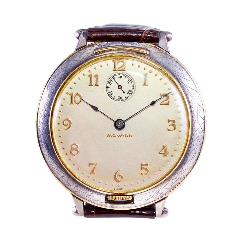 Movado Yellow Gold Sterling Silver Oversized Manual Winding Watch For Sale 5