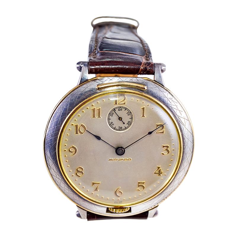 Movado Yellow Gold Sterling Silver Oversized Manual Winding Watch For Sale 6