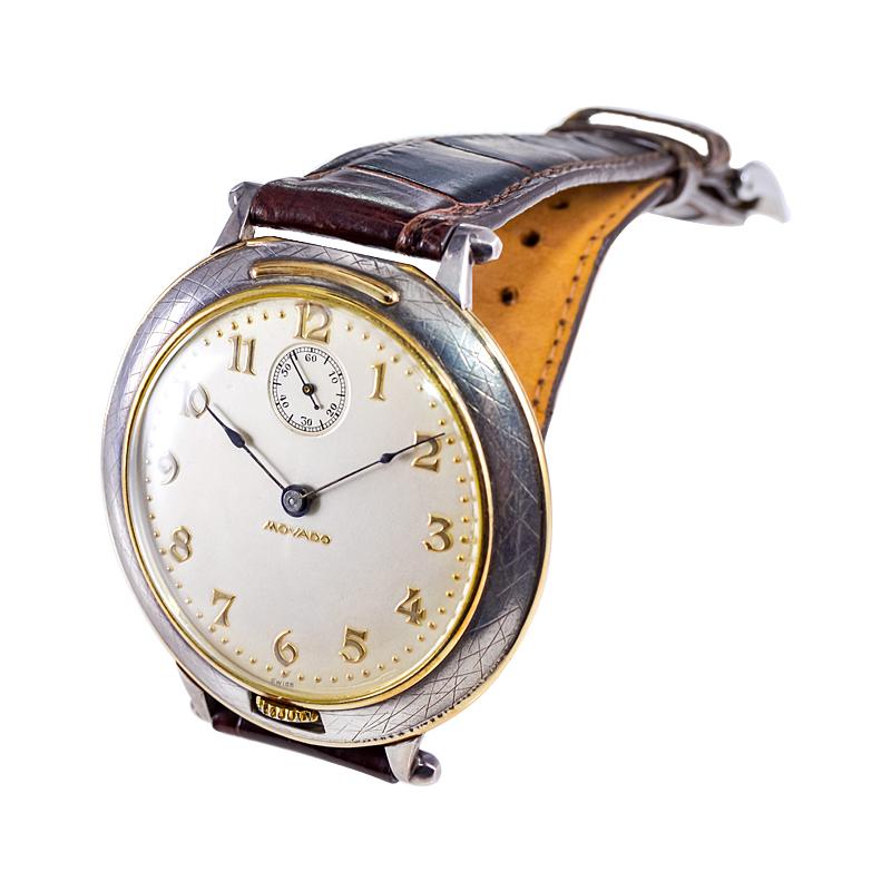 Movado Gelbgold Sterlingsilber Übergroße Uhr mit Handaufzug im Angebot 10
