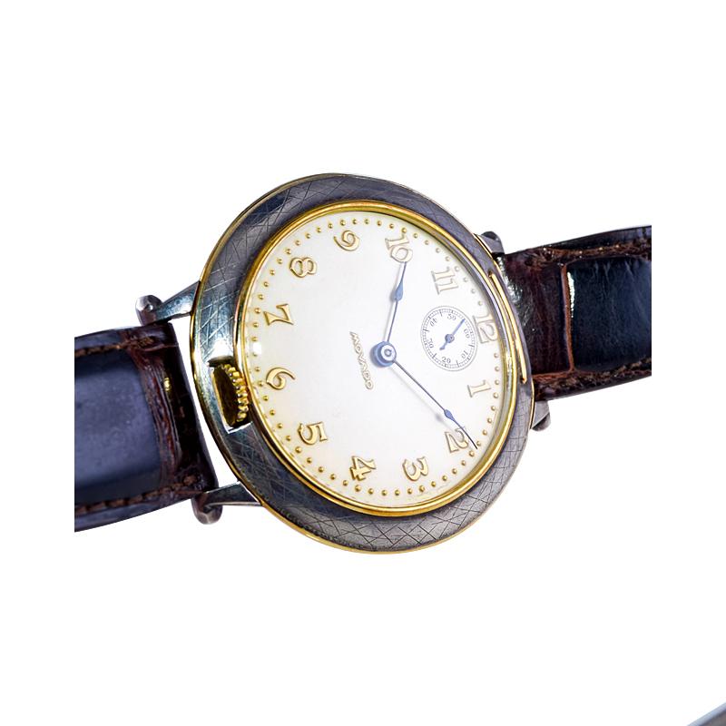 Movado Gelbgold Sterlingsilber Übergroße Uhr mit Handaufzug im Angebot 11