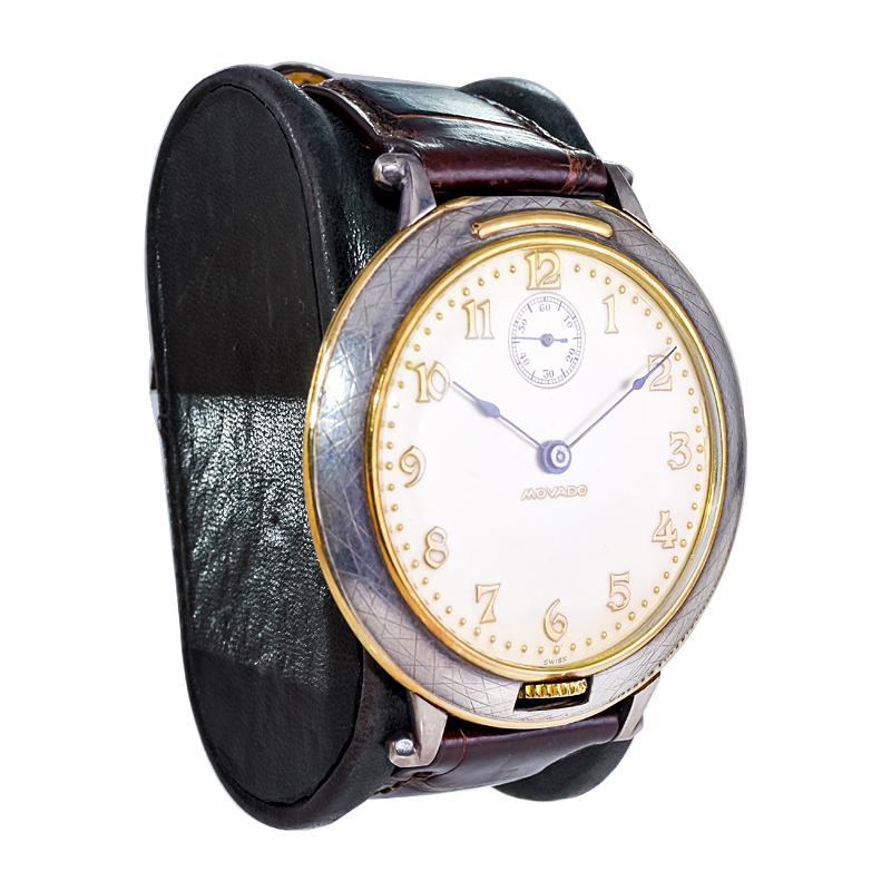 Movado Gelbgold Sterlingsilber Übergroße Uhr mit Handaufzug im Angebot 3
