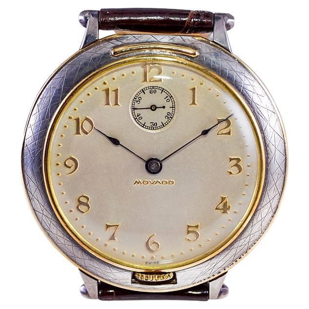 Movado Gelbgold Sterlingsilber Übergroße Uhr mit Handaufzug