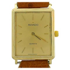 Vintage Movado Yellow Gold Wristwatch Leather Strap