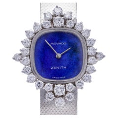 Vintage Movado Zenith 18 Karat White Gold Ladies Wristwatch with Lapis Lazuli Dial