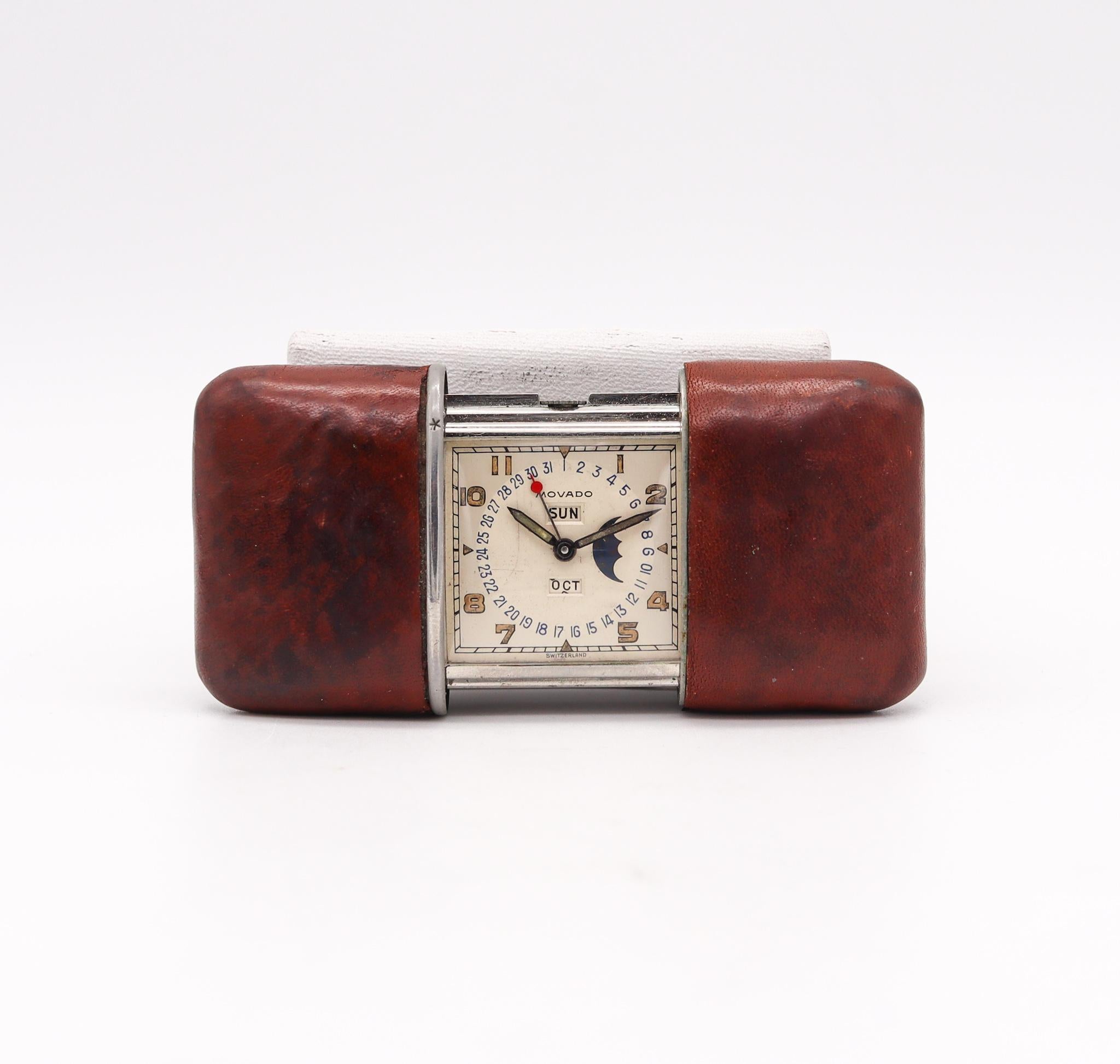 Movado1948 Calendermeto Triple Date & Moonphase Travel Purse Clock With Leather For Sale 1
