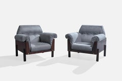 Móveis Berthomeu, Lounge Chairs, Wood, Brass, Fabric, Brazil, 1960s