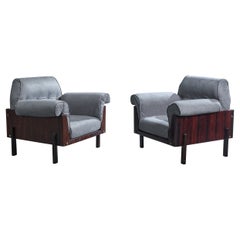 Móveis Berthomeu, Lounge Chairs, Wood, Brass, Fabric, Brazil, 1960s