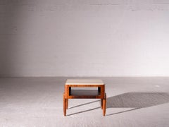 Moveis Bertomeu. Square side table. Solid wood, wood and marble. c. 1960