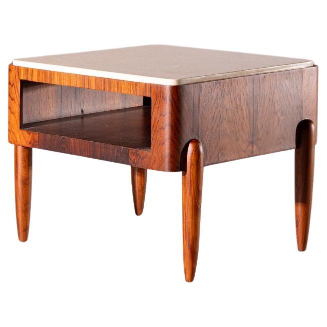 Moveis Bertomeu. Square side table. Solid wood, wood and marble. c. 1960 For Sale