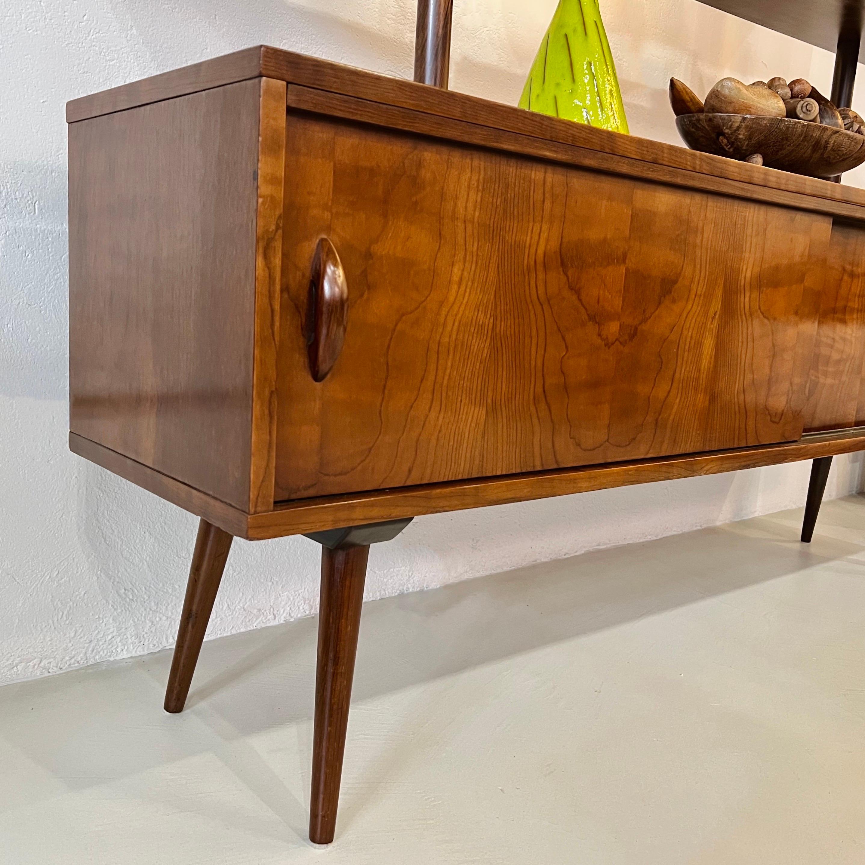 Brazilian Móveis Cimo, Brazil, 1960 Walnut Shelving, Sliding Doors, Four Shelves